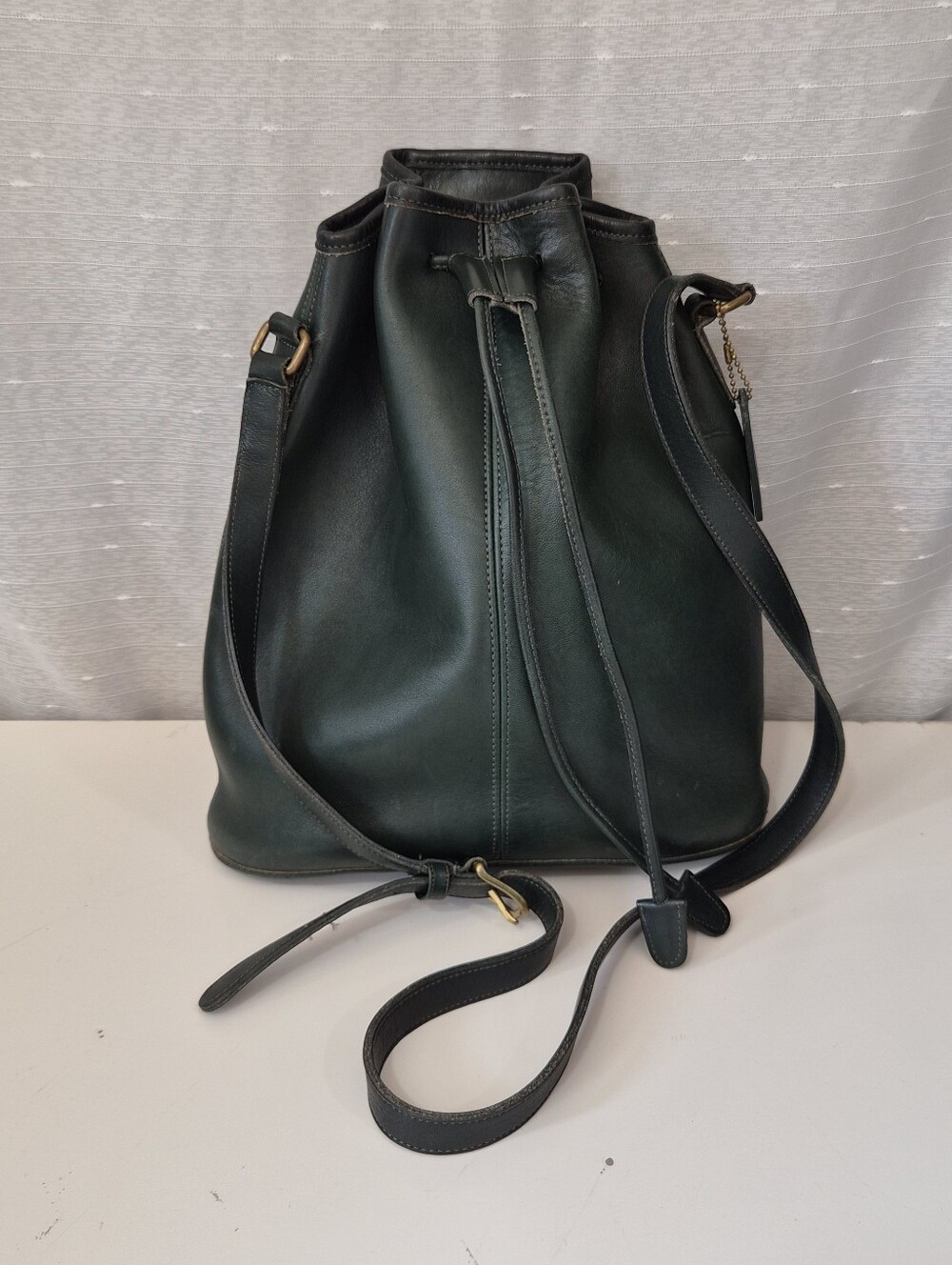 Coach Dark Green Leather Drawstring Bucket Bag